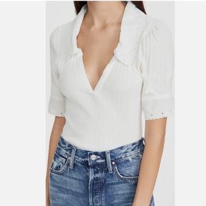 Free People White Roxy Eyelet Collar Polo Size XS